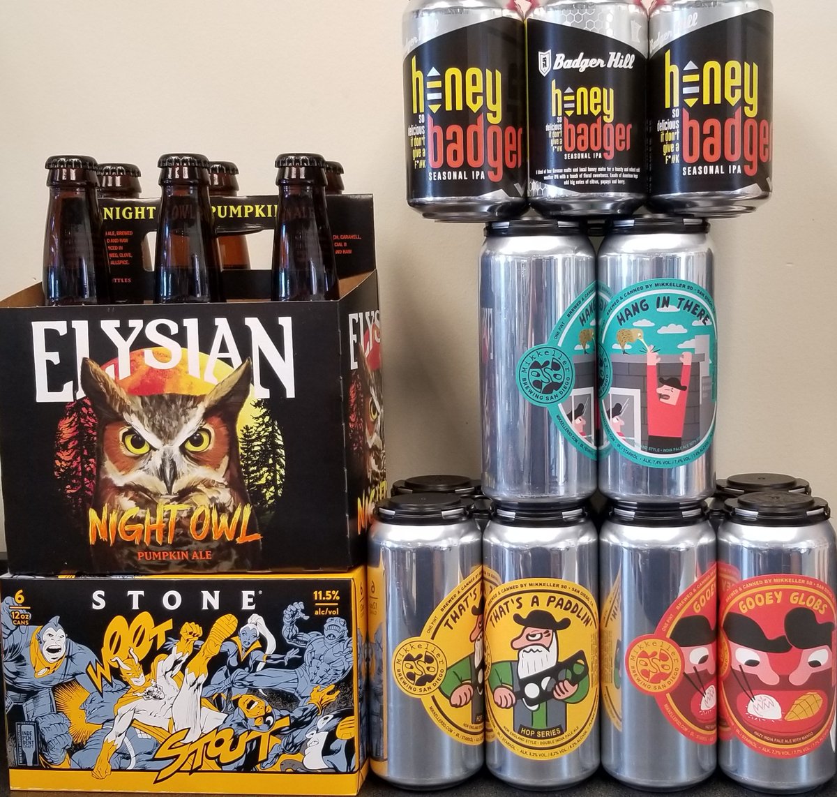 RedLionBrews's tweet photo. That's A Paddlin', Hang In There, Gooey Globs (collab w/WM), Honey Badger, Night Owl &amp; @StoneBrewing Woot Stout are here! https://t.co/9FTQFbM0ZT