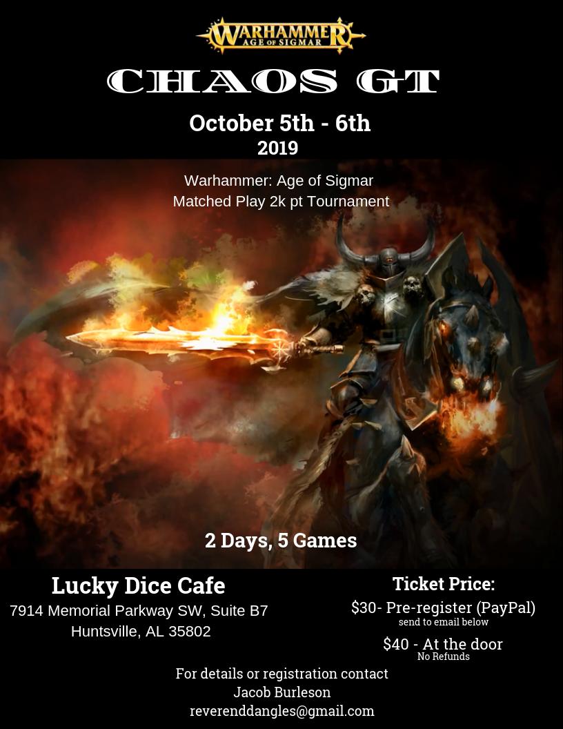 ReverendDangles's tweet photo. #CHAOSGT 2019 is happening! First weekend of October. I'll be posting updates to the tourney on twitter and in the FB group. Let's spread the word peeps! https://t.co/HUlwWLushT