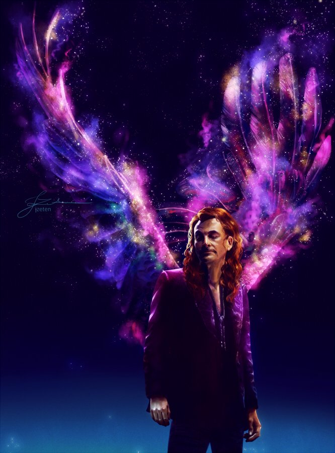 jzeten's tweet photo. "Though my soul may set in darkness, it will rise in perfect light;
I have loved the stars too truly to be fearful of the night." 

#Crowley #GoodOmens #GoodOmensFanArt https://t.co/jMg6ig35vU