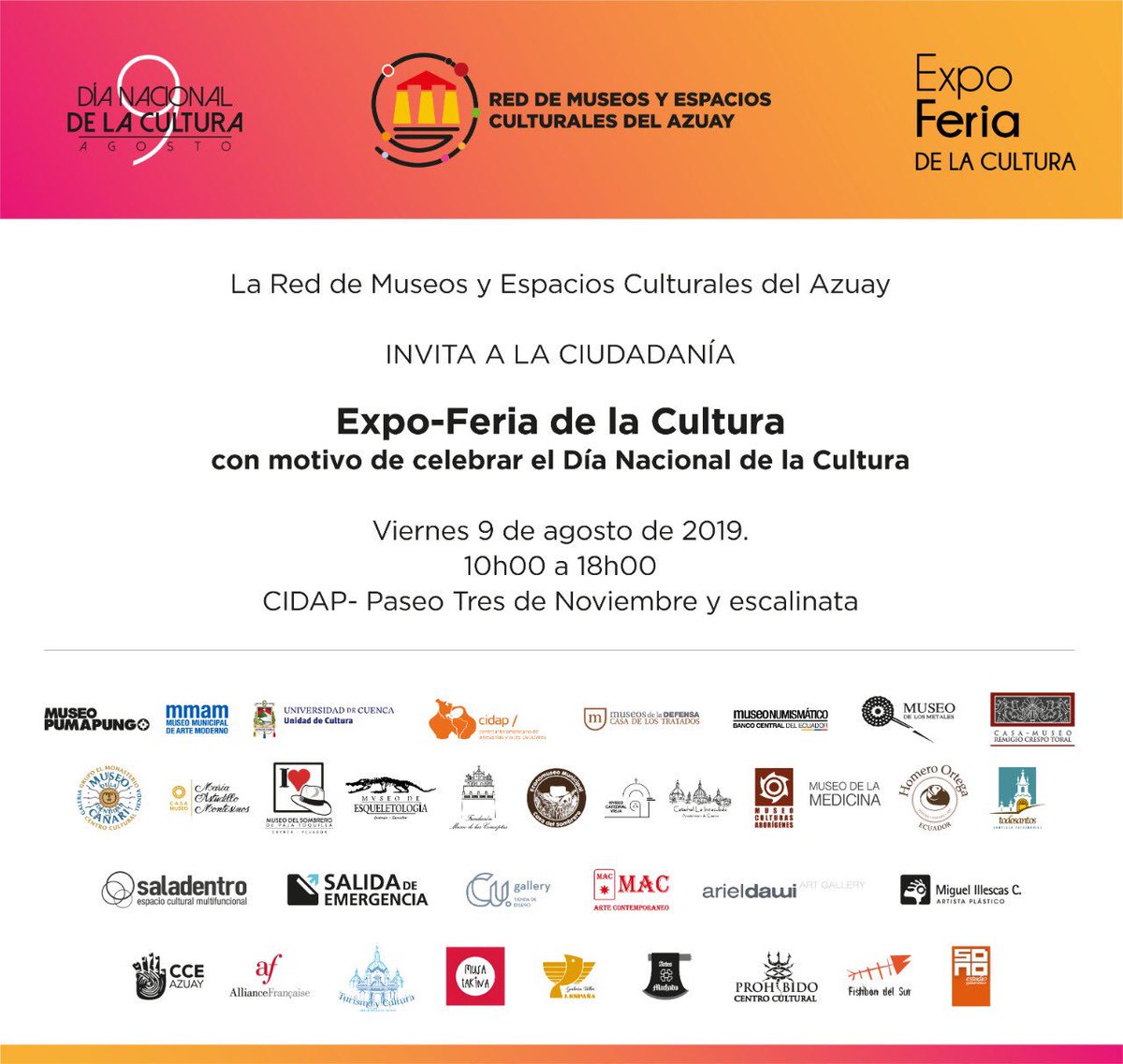 SinfonicaCuenca's tweet photo. Eventos | Expo- Féria de la Cultura con motivo de celebrar el #DíaNacionaldelaCultura
@Cultura_Ec @SinfonicaCuenca
Este feriado ¡Visita Cuenca! 🎒📸 https://t.co/axUn0850tx