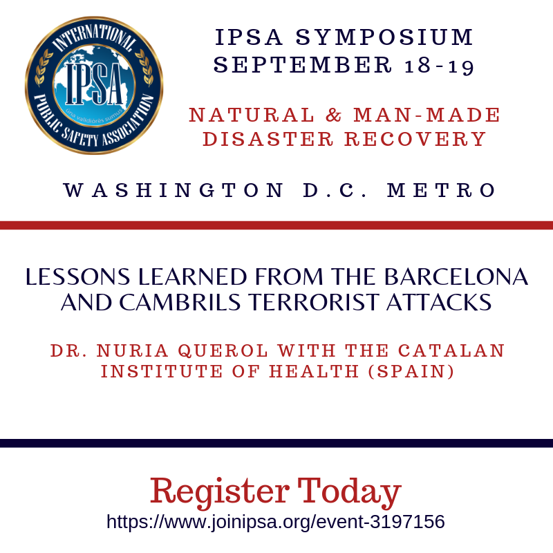 joinipsa's tweet image. DYK: You can register for FREE for our event in DC next month? Featured session: Lessons learned from the Barcelona and Cambrils terrorist attacks
By @nuriaq with the Catalan Institute of Health (Spain) buff.ly/2yoBCj5

#ipsadc #joinipsa #firefigher #ems #911 #terrorism
