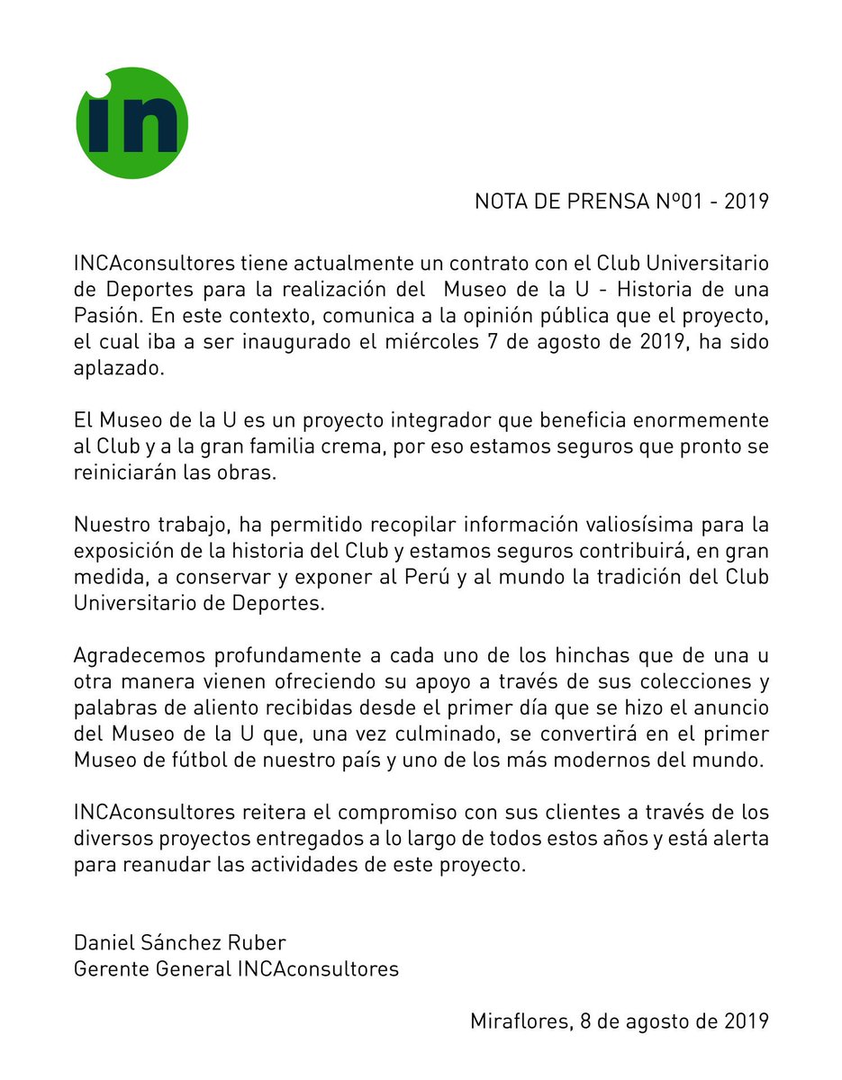 INCAconsultores's tweet photo. NOTA DE PRENSA Nº01 - 2019 https://t.co/0C9Adl3fN5