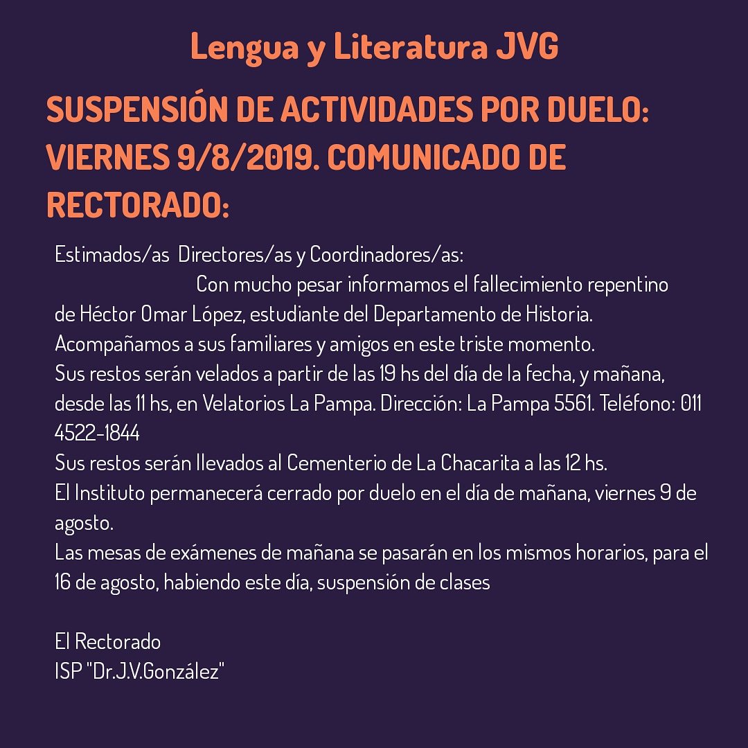 JuntaJvg's tweet photo. Suspensión de actividades por duelo el día viernes 9/8/2019. https://t.co/U6J99Oaf20