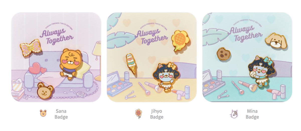 misa •͈ᴗ•͈ on Twitter "TWICE x Kakao Friends pin badge sets designed