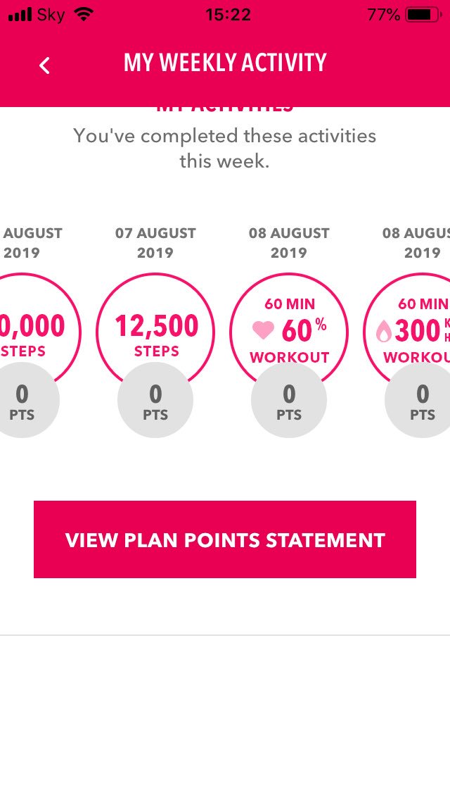 scarrotto's tweet photo. @Vitality_UK - Any reason why my activities are coming up with no points on the vitality app. The activity is showing but it has 0 points next to it and I only have 5 total for this week? https://t.co/hfyUAvvWIm