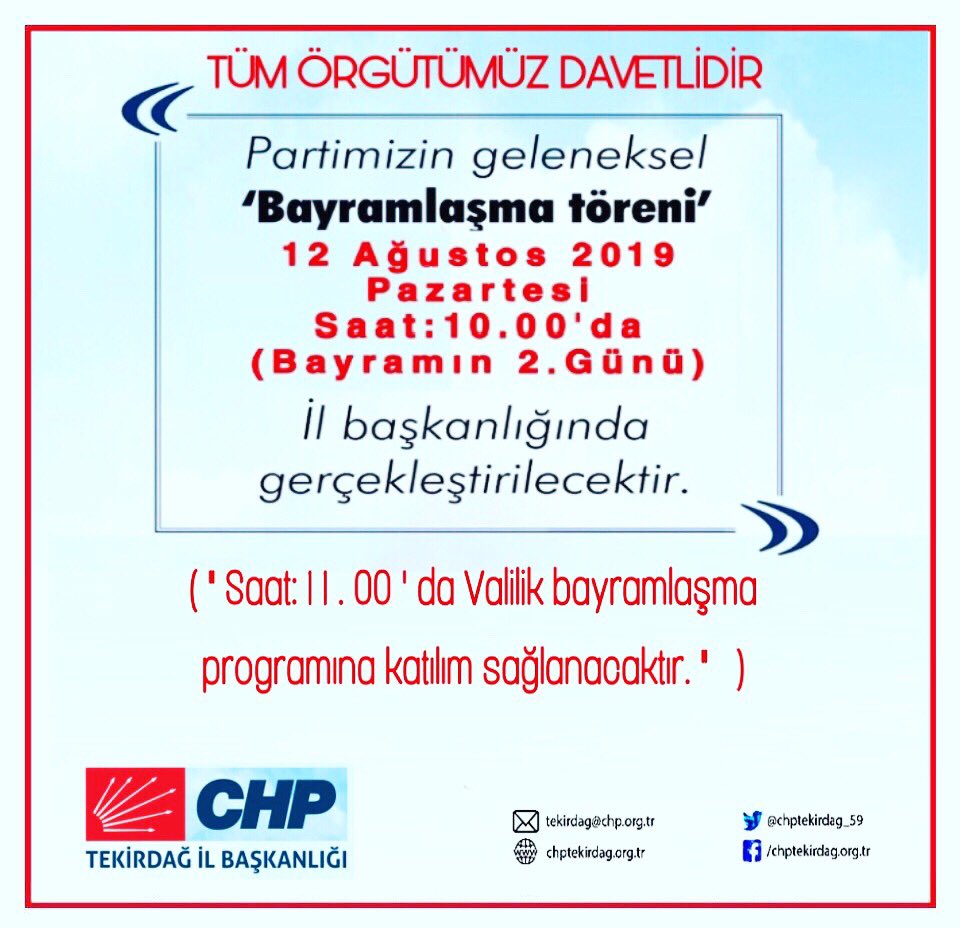 Tüm Örgütümüz Davetlidir. ❗️
#CHPTekirdağ #Cumhuriyethalkpartisi #kurbanbayramı