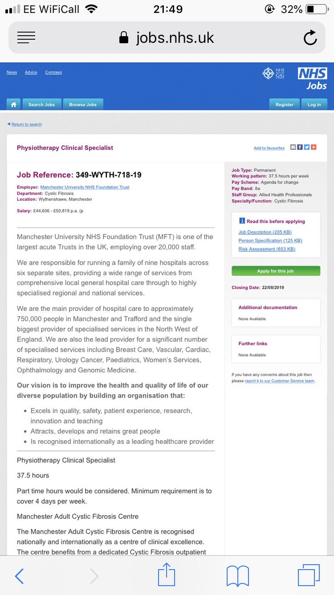 Cath4dice's tweet photo. Amazing opportunity to work in one of the largest CF centres in the country with Band 6, 7 AND 8a physio jobs all now live on NHS jobs at Manchester Adult CF centre @Manchester_cf @acpcf @cftrust 
#MACFC #getapplying #CFphysio #comejointhefun #recruitmentflurry https://t.co/48g6yP4vZE