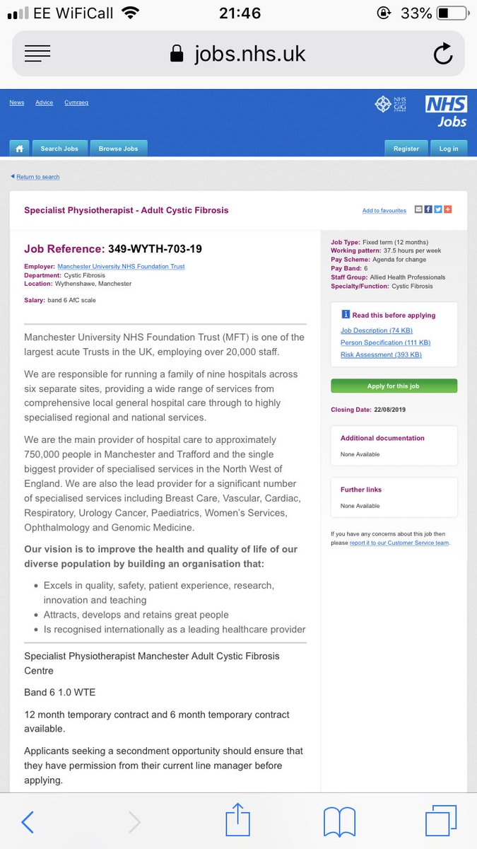 Cath4dice's tweet photo. Amazing opportunity to work in one of the largest CF centres in the country with Band 6, 7 AND 8a physio jobs all now live on NHS jobs at Manchester Adult CF centre @Manchester_cf @acpcf @cftrust 
#MACFC #getapplying #CFphysio #comejointhefun #recruitmentflurry https://t.co/48g6yP4vZE