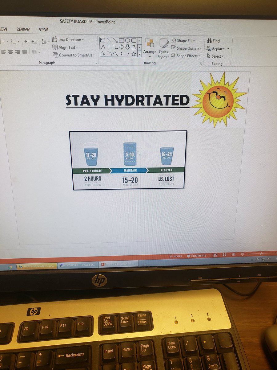 MRackes's tweet photo. Shoutout to our saftey board PowerPoint for reminding us to #stayhydrated!☀️💧💧
@BrianEdickUPSer @_Jason_McDonald @PaulHuyser @Mark_L_Smith @Shellab1Shellie @GPreload https://t.co/iX7ndgQ6Pf