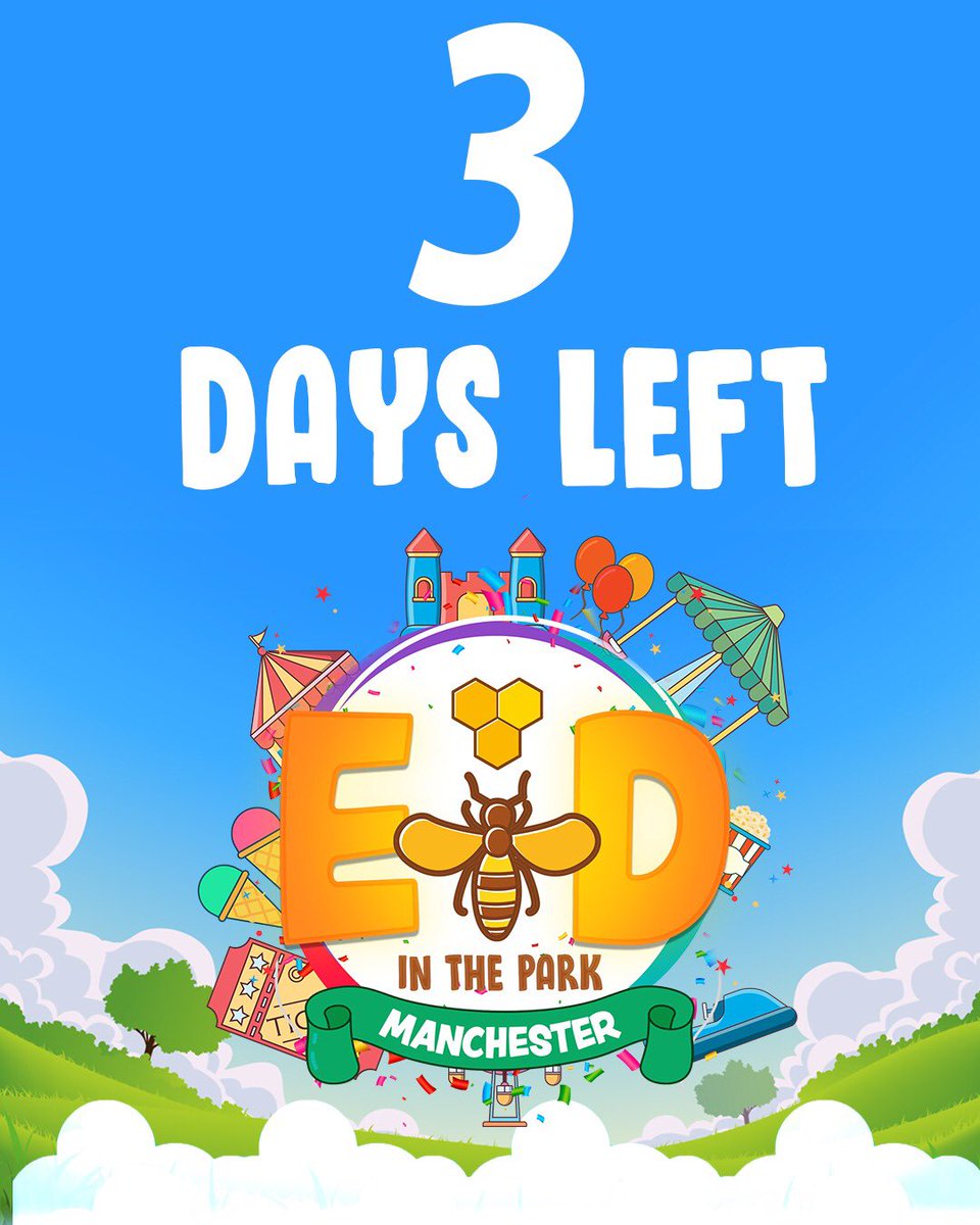 D- 3!! Eid is almost here! 🎉Stay tuned and make sure to share this with your friends &amp; family! Let’s enjoy eid in the park together once again! 🎊🎢
-
-
-
-
 #eidintheparkmcr