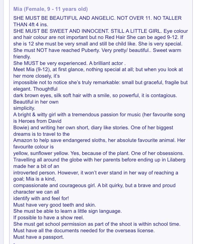 helenraw's tweet photo. Just look at this casting wording for a 9-11 YEAR OLD!! https://t.co/HcQeOhz0eZ