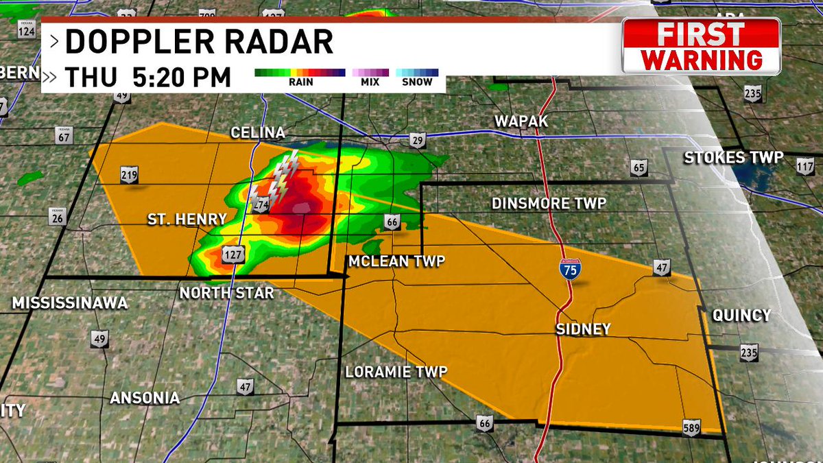 New Severe Thunderstorm Warning for Shelby, southwest Auglaize and far northeast Darke Counties until 6 p.m.  Strong winds the main threat.