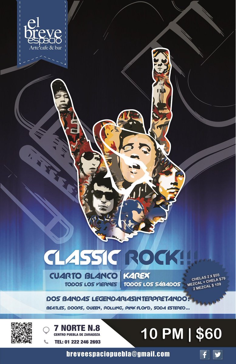 breveespaciopue's tweet photo. #PROMOFINDESEMANA

Viernes y sábado de puro y auténtico classic rock con #CuartoBlanco y #Karex 🤘😎
#Caifanes #Beatles #Doors #Queen #Guns #LedZeppelin...

¡Además tenemos promos en bebidas!
Ven a disfrutar el fin de semana más ardiente en el #BreveEspacio🔥
Reserva : 246 2693 https://t.co/rGpJs9vGIy