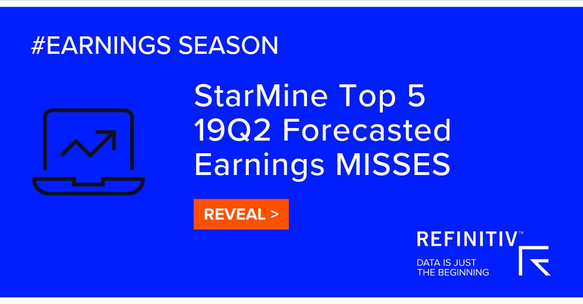 anna_tu2's tweet photo. Our @Refinitiv StarMine research team has picked the Top 5 North American companies for 19Q2 Earnings Misses. Click here to reveal our predicted negatives forecast: https://t.co/IOtlg6RXKu #StarMine #EarningsSeason https://t.co/SlV99CYAag