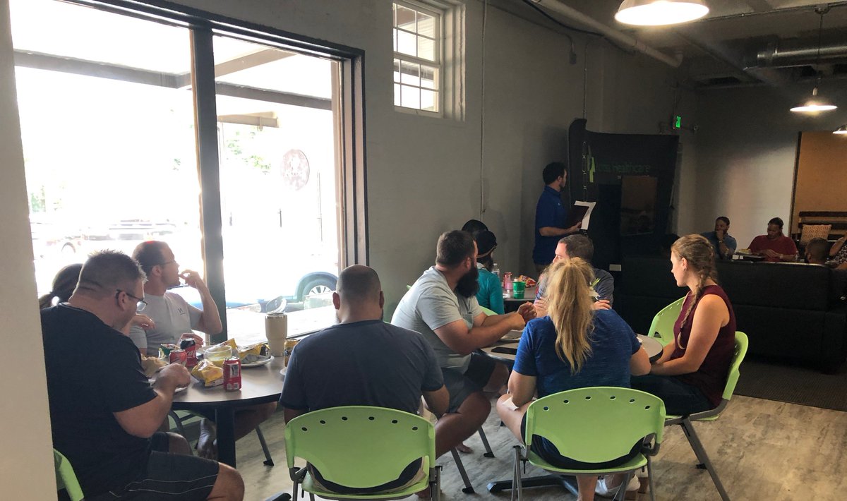 xHealthcare's tweet photo. We greatly appreciated Jimmy Garrett taking time out of his day to join us for lunch with his inspirational message! We're more than just a company, we're a family. #AcrossHealthcare #Carrollton #Congregation #LunchWithAPurpose https://t.co/pfvuzwniPG