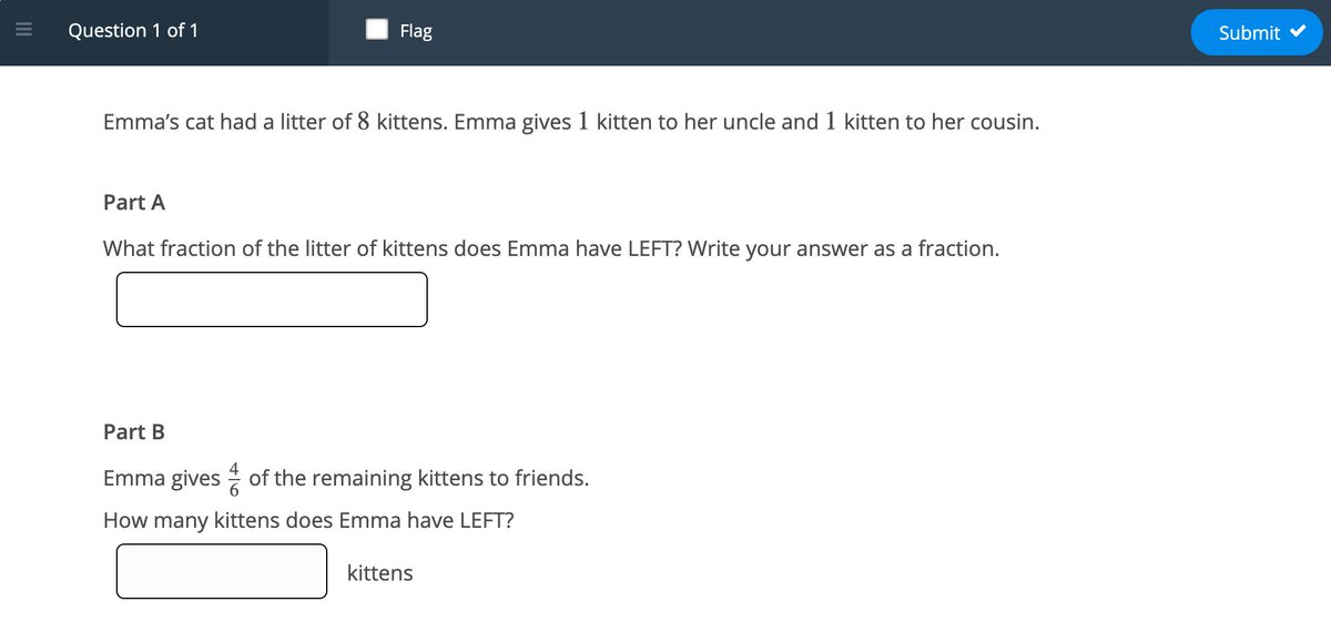 Edulastic's tweet photo. It's #Nationalcatday! 🐱Can you figure out the answer to this fun question on kittens? This is a multipart numeric question type that's available on Edulastic. Have you tried our TEIs and if so, what's your “purr-furred” question type? 😸 #edtech https://t.co/YLbzGOnnkQ