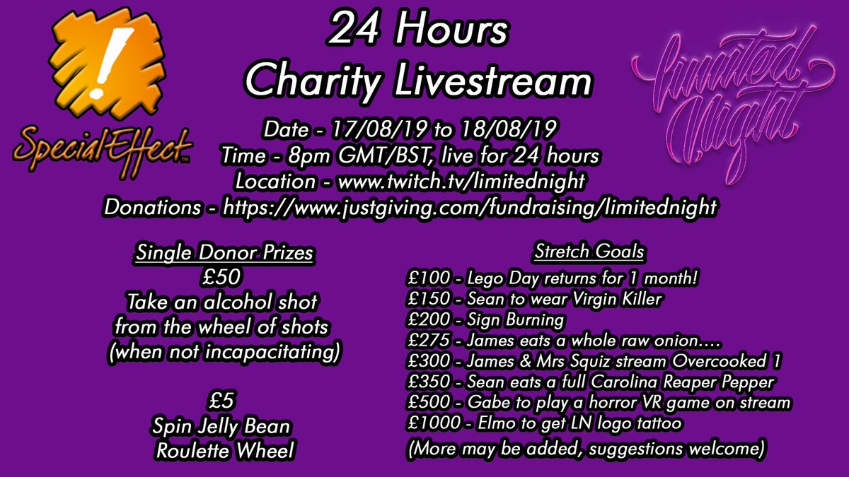 thelimitednight's tweet photo. We are only 9 days away from our @SpecialEffect charity stream, but you can donate already if you want right here -> https://t.co/7AuzChrijb and in case you missed it the stretch goals are right here to....LETS DO THIS! https://t.co/TP4eRHAofO