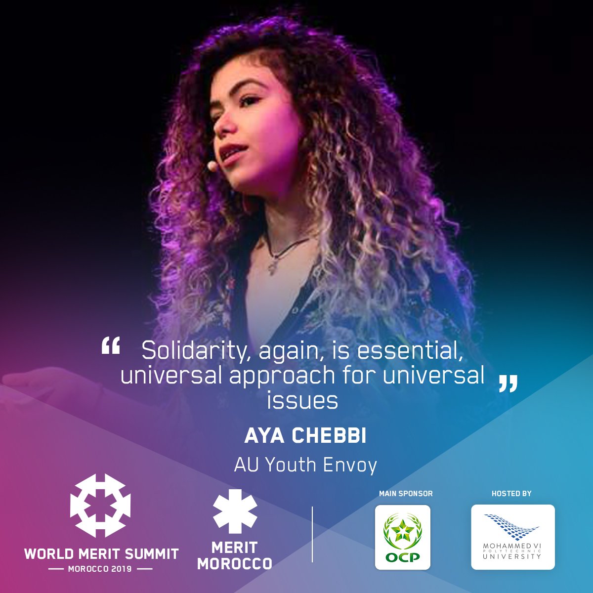 MeritMorocco's tweet photo. #DAY4
WORLD MERIT MOROCCO had the greatest delight t welcome among us in WORLD MERIT SUMMIT 2019 - AFRICAN UNION YOUTH ENVOY - AYA CHEBBI -
Link to the entire speech: https://t.co/9RYMoVxHWq

#MeritSummit2019 #WorldMeritMorocco #MeritImpact #OcpImpact #um6p #OCP_SDG #AfriCanDo https://t.co/uMVoghDMVL