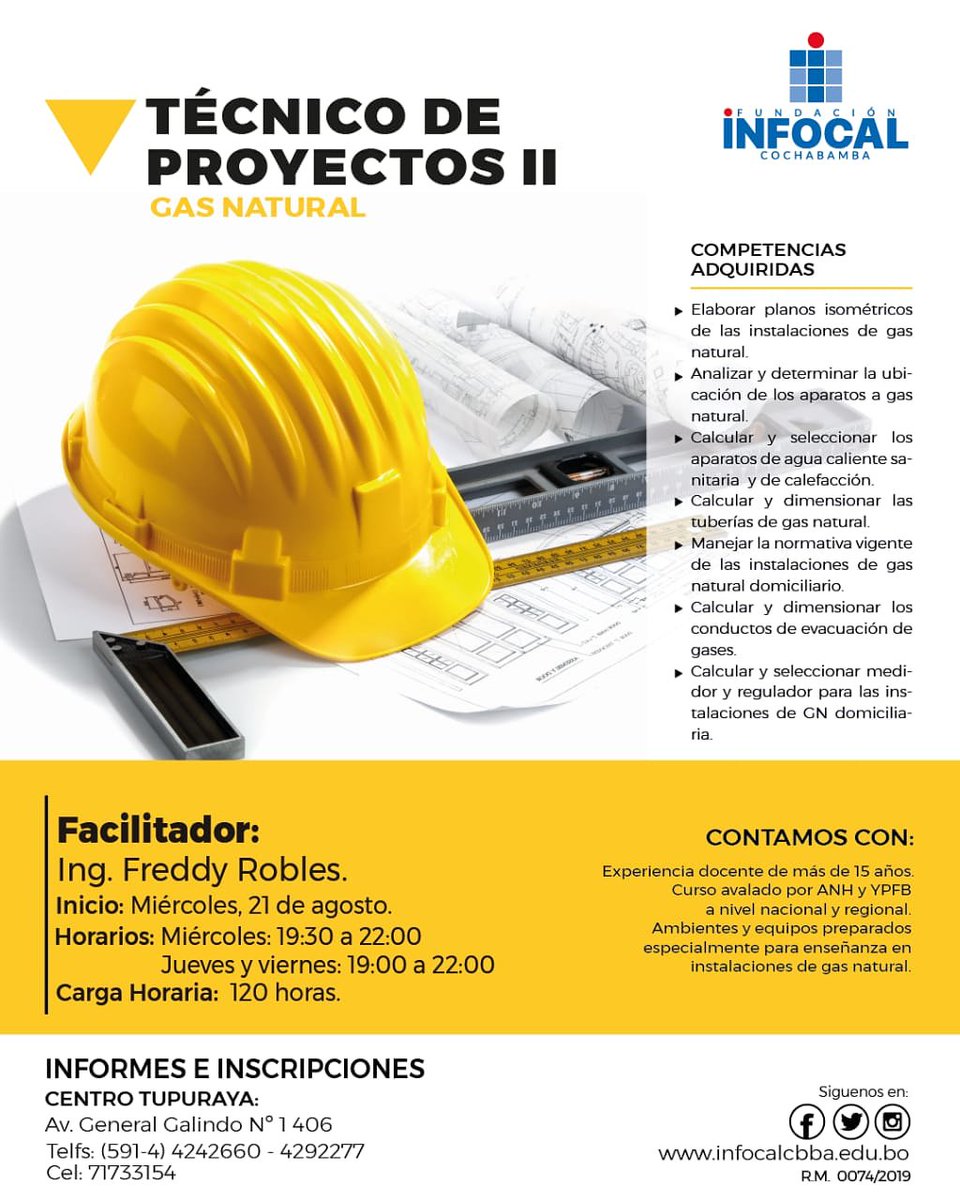 CbbaInfocal's tweet photo. Porque tú lo esperabas! y con todos los respaldos correspondientes, a partir del 21 de agosto de  2019 arrancamos con el Curso de “Técnico de Proyectos II",
Estamos listos para tus consultas, contáctenos al teléfono 4242660. INSCRIPCIONES ABIERTAS!
Te esperamos!!! https://t.co/FQzVTQdAUn
