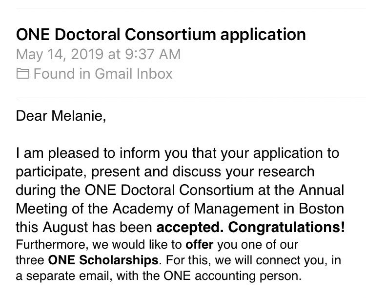 melvalvel's tweet photo. So humbled to have been selected for the ONE doctoral consortium and grateful for the scholarship by @AOMConnect that allowed me to make it to #AOM2019 #firstAOM cannot wait for tomorrow! #finallyhere https://t.co/KdlytY8l25