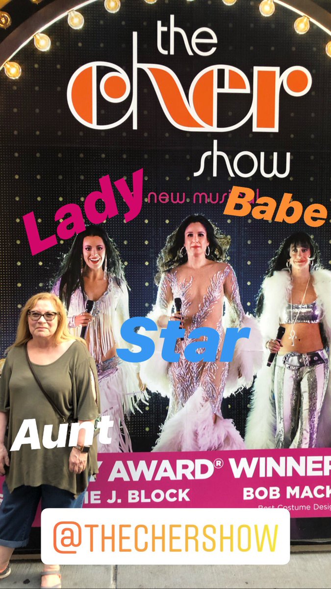 SongAndDanceRN's tweet photo. Babe. Lady. Star. Aunt. Seeing @thechershow one final time and I decided to bring my aunt from Indiana in tow because she needs to witness the greatness of Ms. @stephaniejblock in person (and the hot chorus boys, but I didn’t tell her that yet). #LetsDoThisBitches #TheCherShow https://t.co/Lp6t9KofzO