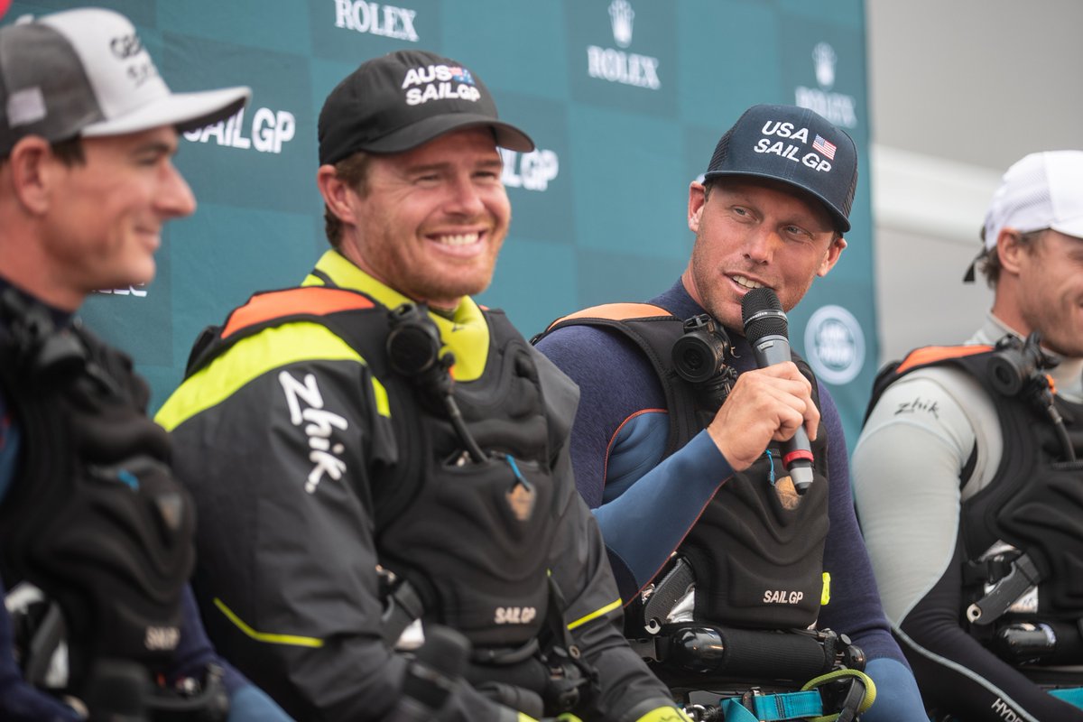 Rome Kirby: “We are trying to put the heat on Dylan and the Brits. We want to win. Dylan can do whatever he wants. Race wins matter and racing matters. Not breaking 50 knots.” #allinallamerican🇺🇸 #sailgp #CowesSailGP