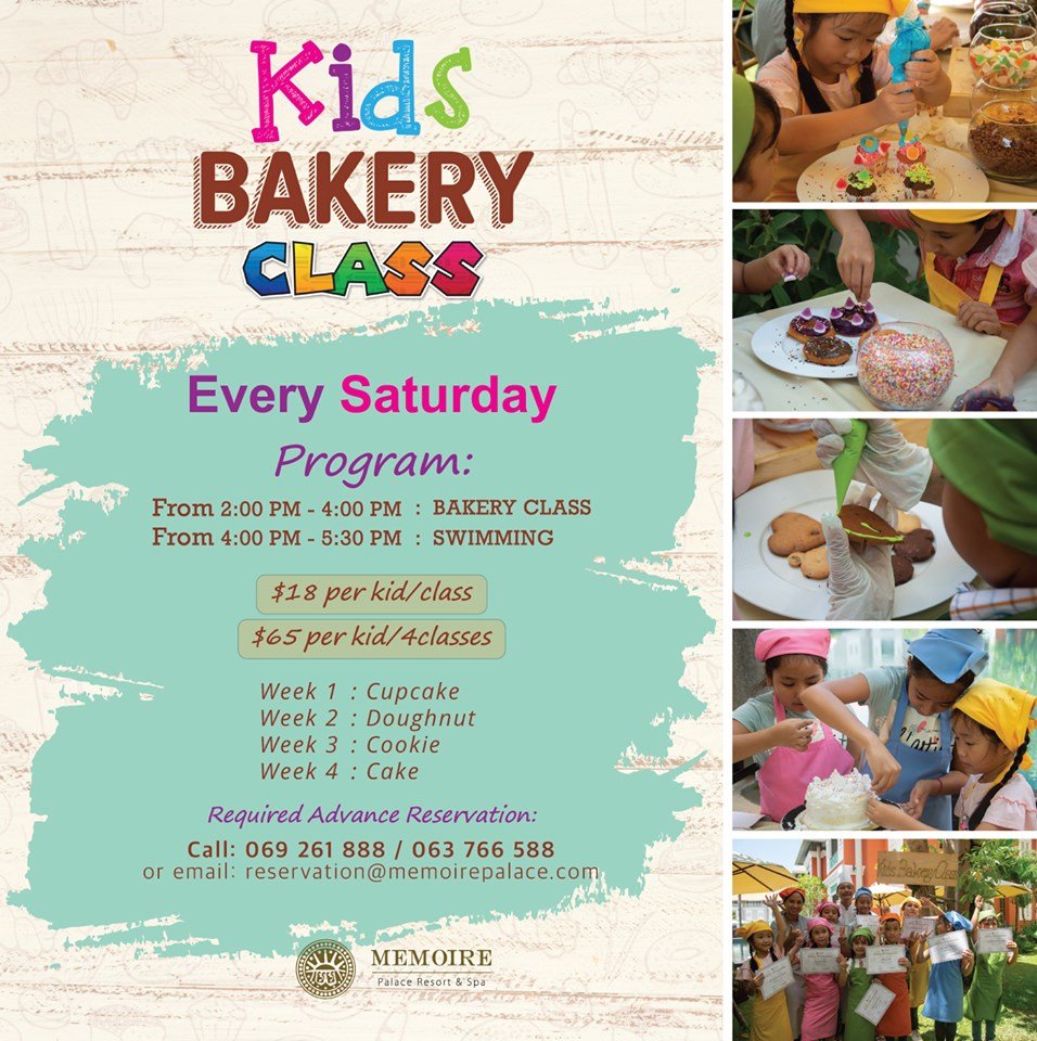 MemoireBakery's tweet photo. Let tomorrow be the time for your kids to experience and enjoy with our #KidsBakeryClass every Saturday at Memoire Palace Reaort &amp; Spa.

Book Now: 
(855) 69 201 888 / 69 261 888
E-mail: fbc@memoirepalace.com

#KidsBakeryClass #class #kakery #memoire #siemreap #cambodia https://t.co/xxd3Cl9G87