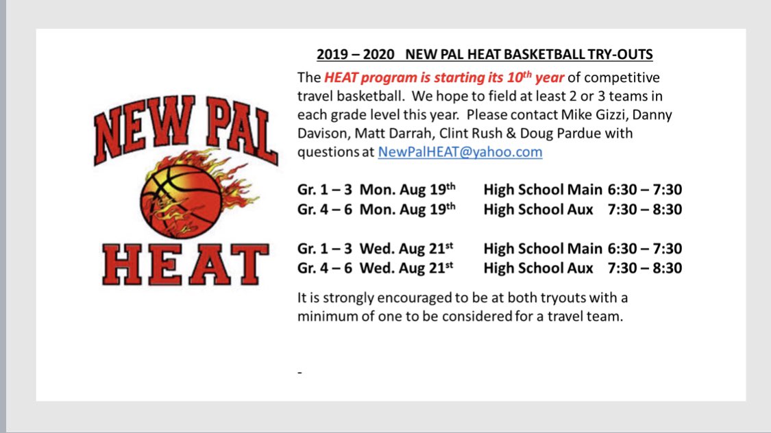 mike gizzi (@msgizzi50) on Twitter photo 10th season of New Pal HEAT basketball! Please share information, we are planning to have our best year yet. Special thanks to all the great coaches and sponsors in advance - they make this possible. <a href="/NP_Dragons_BB/">NP Dragons BB</a> <a href="/Davison1123/">Danny Davison</a> <a href="/csrush1980/">Clint</a> <a href="/NPHSDragons/">New Palestine Dragons</a> <a href="/nphsgirls_hoops/">NPHS Girls Basketball</a> 10th season of New Pal HEAT basketball! Please share information, we are planning to have our best year yet. Special thanks to all the great coaches and sponsors in advance - they make this possible. <a href="/NP_Dragons_BB/">NP Dragons BB</a> <a href="/Davison1123/">Danny Davison</a> <a href="/csrush1980/">Clint</a> <a href="/NPHSDragons/">New Palestine Dragons</a> <a href="/nphsgirls_hoops/">NPHS Girls Basketball</a>