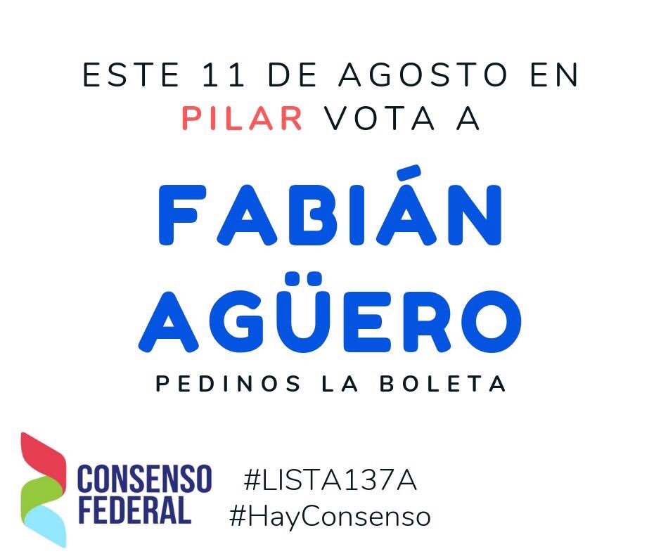 juvlavagnapilar's tweet photo. Danos la oportunidad. Acompañanos con tu voto, este 11 de agosto súmate #Lista137A #FabianAgüero #FabianTeEscucha #HayConsenso @Fabiandepilar https://t.co/rQlEax958N