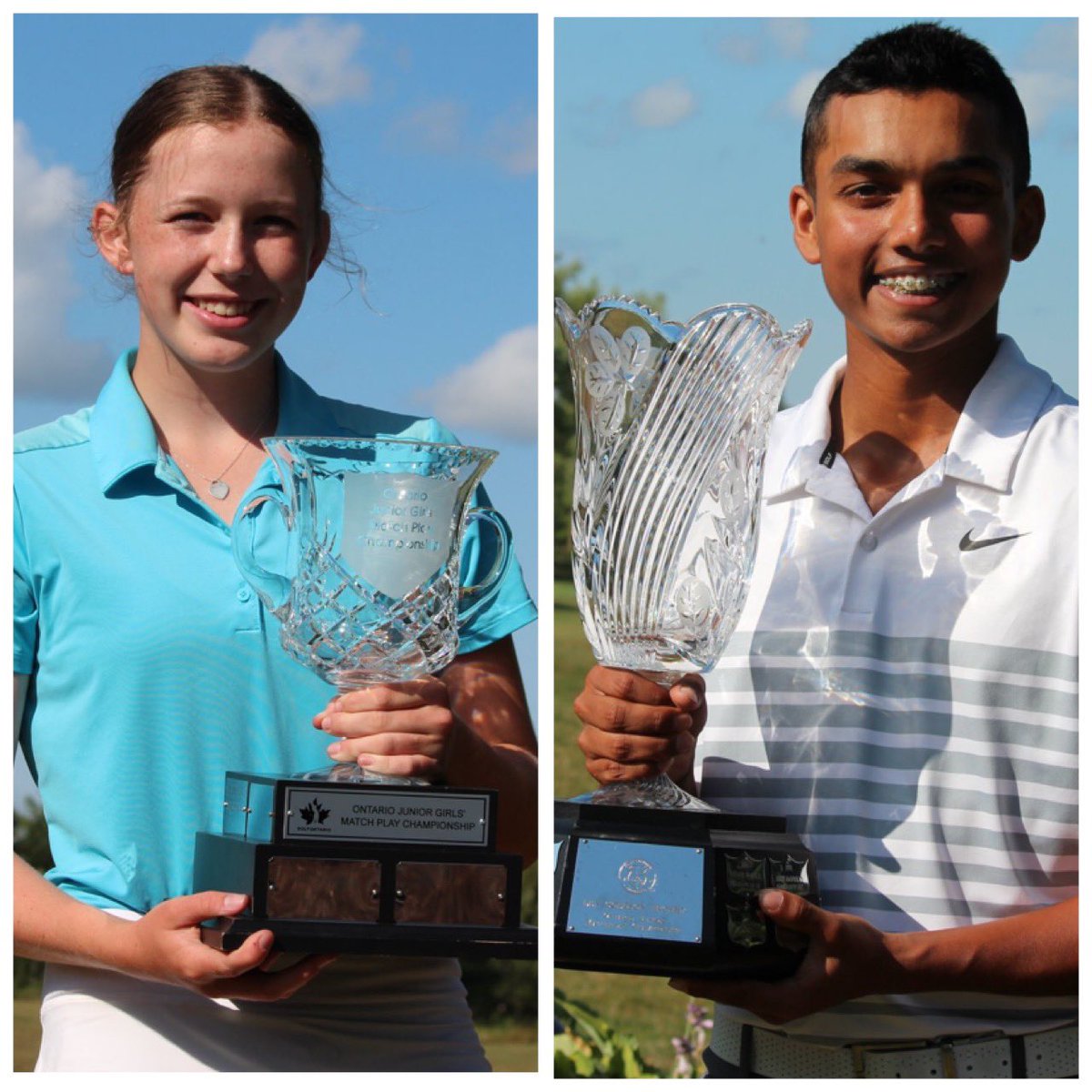 TheGolfOntario's tweet photo. Your 2019 Junior Match Play Champions, Ella Weber and Kavith Ranchagoda #JrBoys #JrGirls https://t.co/TpRZ1agu0x