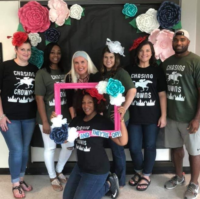 MrsLowe_Smith's tweet photo. Love my team!! @bjsmith_library @BjSmithPE @CrystalCMusic7 @landrys_artroom #chasingcrowns #triplecrown #smithleopards #expectsuccess https://t.co/JySItcA4PT