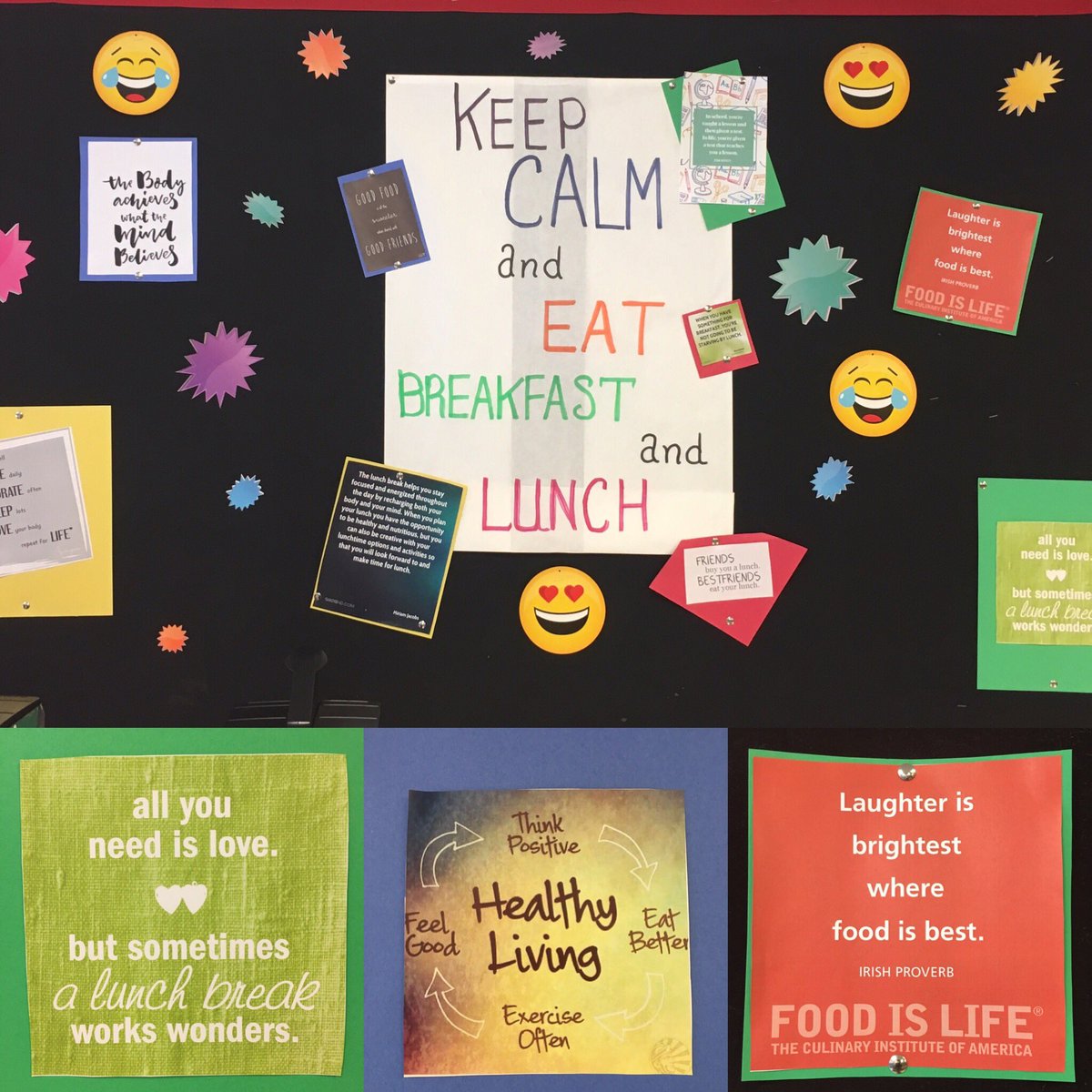 CCSDGaSNP's tweet image. Keep calm and eat school breakfast and lunch! 😋🍽 (Cafe bulletin board at @CHS_Warriors) #WordsOfEncouragement #CCSDFam #CCSDCares @CherokeeSchools @GaDOENutrition