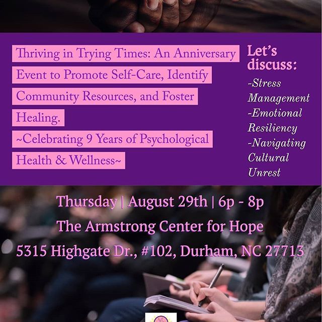 DrTDArmstrong's tweet photo. YOU are cordially invited to The Armstrong Center for Hope's 9th Anniversary Celebration on Thurs., 8/29 from 6-8 pm. Come participate in a lively discussion about thriving psychologically and spiritually in these trying times! #ACFHope #drtonyaarmstrong #mentalhealth #men… https://t.co/8npPUXlxPT