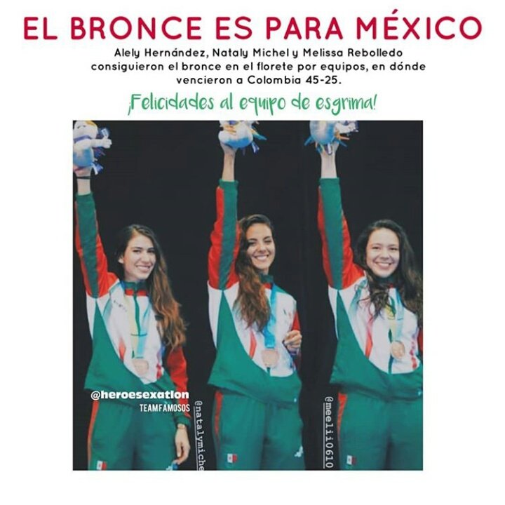 guardianesexa's tweet photo. ¡El bronce es para México! 🇲🇽🥉
Alely Hernández, Nataly Michel y Melissa Rebolledo consiguieron el bronce en el florete por equipos de esgrima en dónde vencieron al equipo colombiano. 👏🏼 ¡Felicidades! #TeamAlely #Lima2019 https://t.co/0g0Nazcgzk
