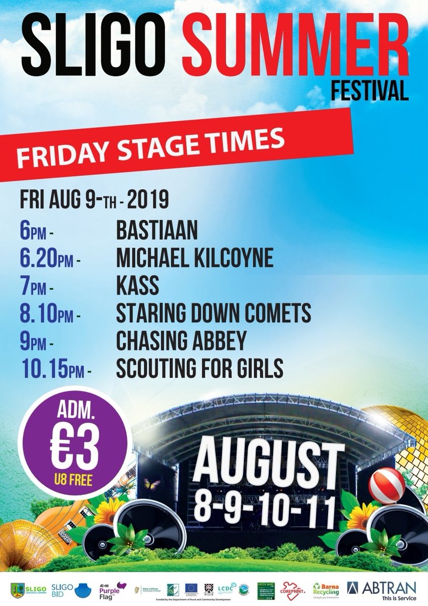 sligosummerfest's tweet photo. Friday Line Up. Head to our Facebook page to WIN!
.
#SLIGO #SLIGOSTORIES #SLIGOSUMMERFESTIVAL 
@Scouting4Girls @ChasingAbbeyHQ https://t.co/iXg9RbxXoP