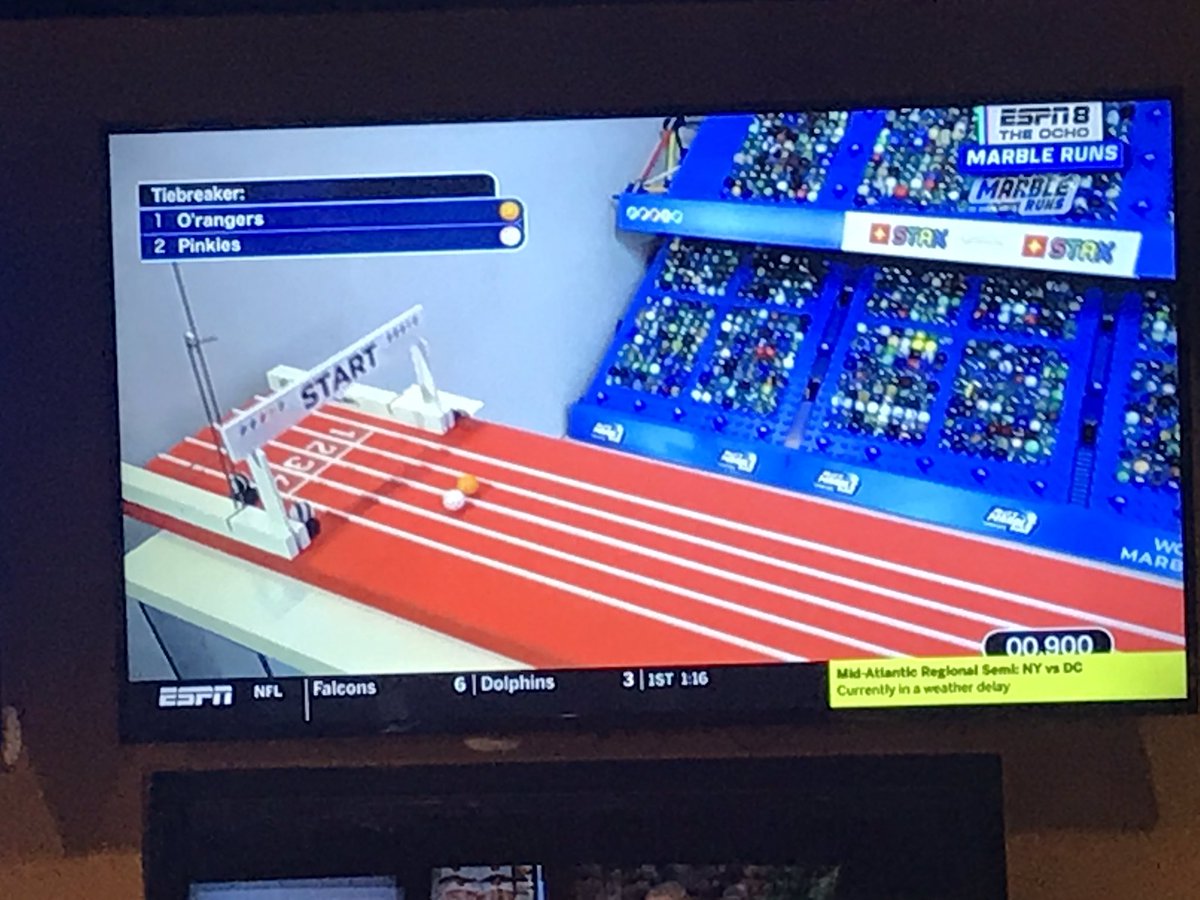 antboobier's tweet photo. Watching marble racing on ESPN Ocho with @Plasticlizzard @aurelienberaud at #Agile2019 . This is awesome !!!! https://t.co/xuybMhLQ6e