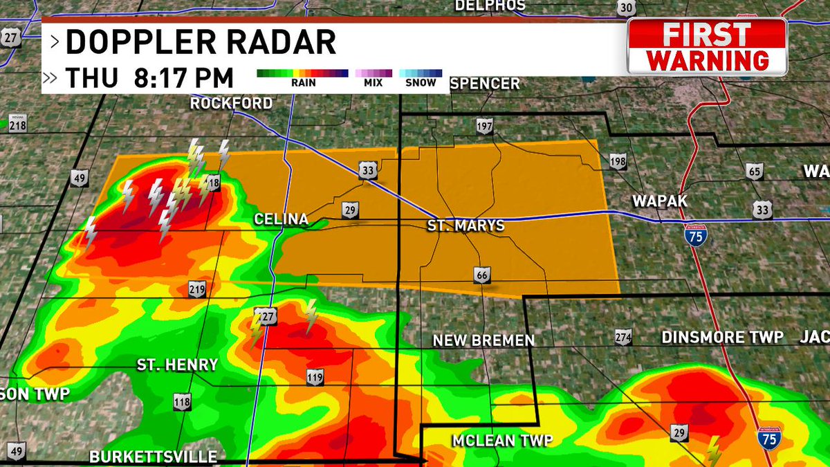 New Severe Thunderstorm Warning for Mercer and Auglaize Counties until 8:45.  Strong winds and hail both possible.