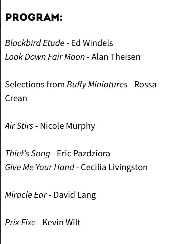 mhall_viola's tweet photo. The stellar concert program for the Thirsty Ear Music Festival concert by @mezzoihnen and @marpar83. #Chicago - Do yourself a favor and go to this Saturday at 6:00. Full program here.
https://t.co/AJl6zLXmkY
#music #Saturday_Fun #mustgo #ThirstyEar https://t.co/3Rtsk7Q3CA