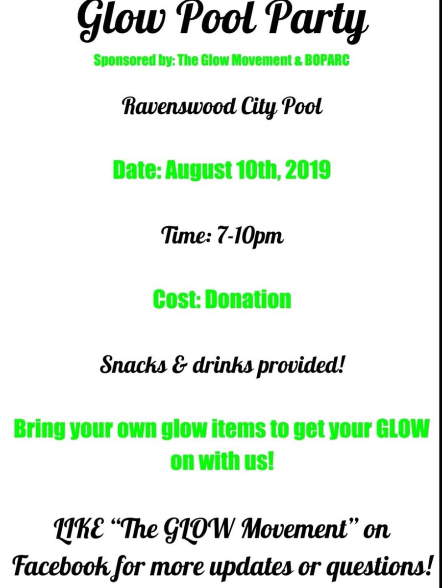 joshmillerfilm's tweet photo. This Saturday at the Ravenswood City Pool! #GlowMovement #Ravenswood #WV https://t.co/AAGjHBKreA