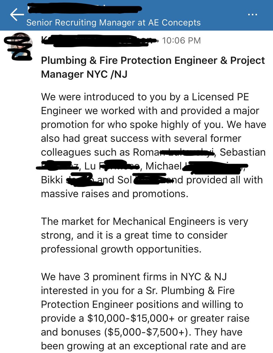 kdownes2's tweet photo. There are few things at work more entertaining than slimy LinkedIn recruiters. This one is esp amusing: I just started a new job 3 weeks ago, I have no clue who any of these “former colleagues” are, and best of all has no clue what I make yet can still get me a “massive” raise https://t.co/Cp4UvPDhZs