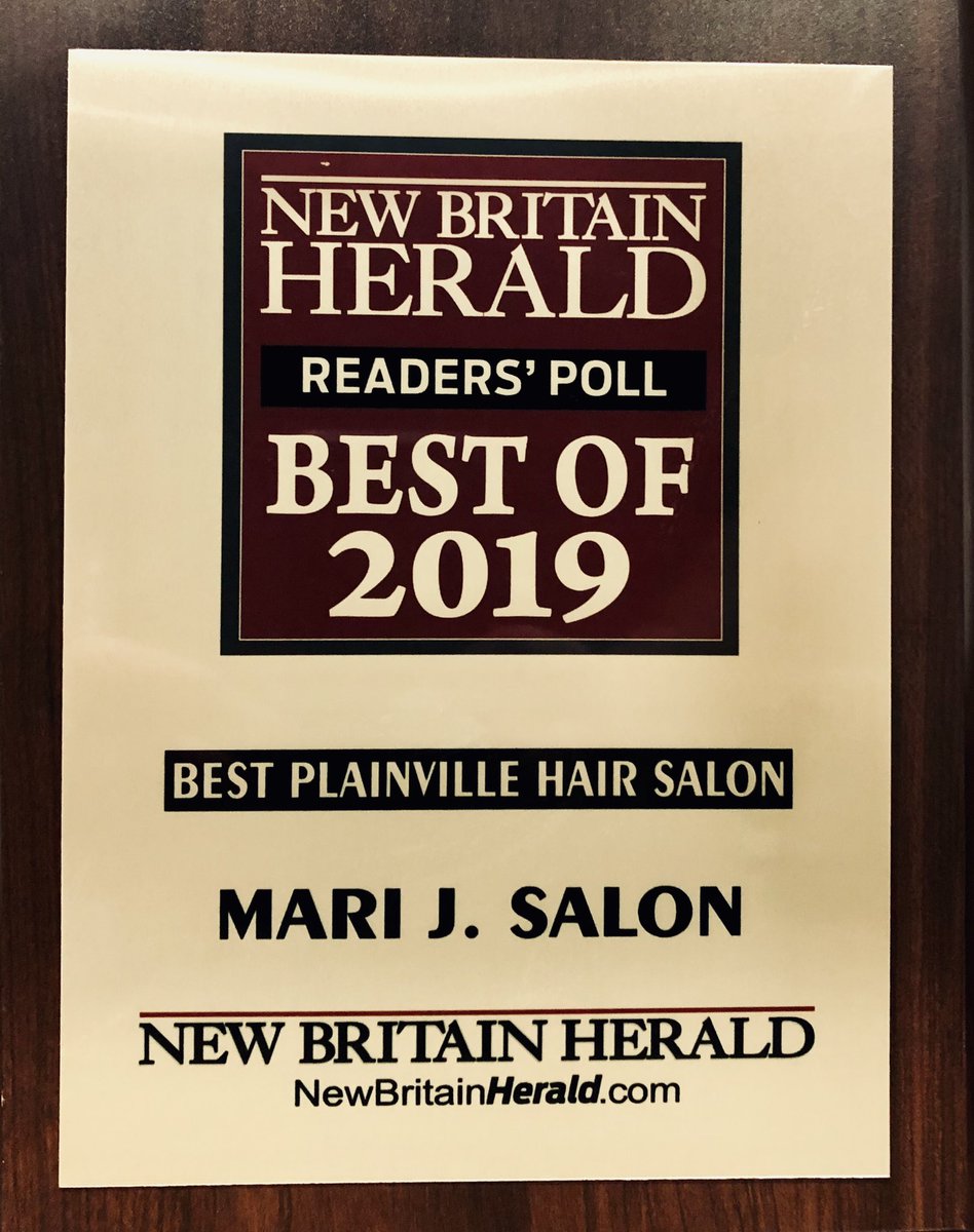 Thank you all for voting us, Mari J Salon, for Best of 2019 Plainville Hair Salon in the New Britain Herald, we truly appreciate it! #newbritainherald #newbritainct #plainvillect #plainvilletalks #fullservicesalonct #bristolct #southingtonct #farmingtonct #berlinct #avonct