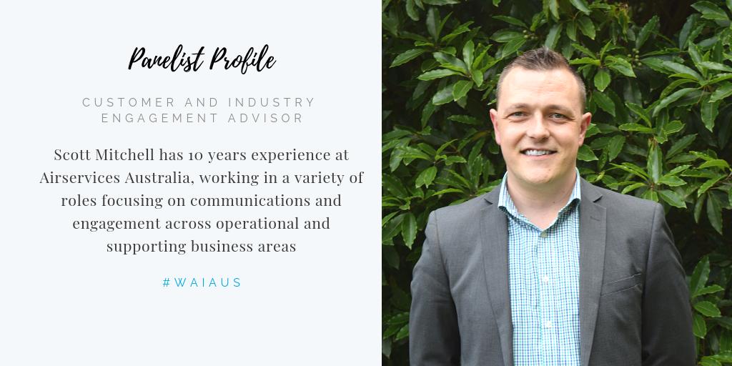 AirservicesNews's tweet photo. Meet your #WAIAus panellist: @AirservicesNews Customer and Industry Engagement Advisor Scott Mitchell is on the "Designing the Airport of the Future" panel. Got a question ❓ Just raise your hands 🙋‍♀️ and ask it. Don't be shy! #aviation ✈️ https://t.co/qinXOc57K8