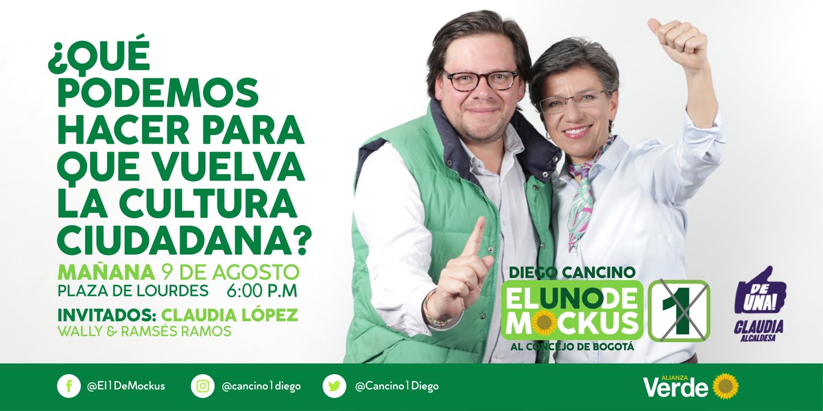 cancinodiegoa's tweet photo. Estamos escuchando la voz de todos y cada uno de ustedes, y vamos a hacer de Bogotá una gran acción colectiva.  @ClaudiaLopez @MeDicenWally #RamsésRamos y #ElUnoDeMockus te esperamos mañana, porque a Bogotá ¡Vuelve la cultura ciudadana! https://t.co/QkX4Iyiyh3