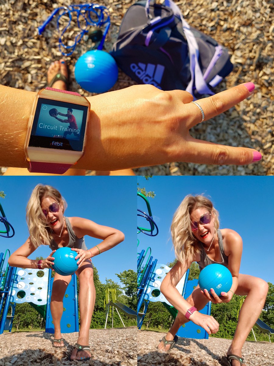 HeyItsMeMissJT's tweet photo. Working out on the offensive. Parks are perfect places for #CircuitTraining! #GameOn #IPlayRough #FitbitIonic #MedBall #JumpRope #TricepDips #Lunges #Twists #PushUps #ChinUps #BoxJumps #SquatJumps #OutdoorFitness #SweatItOut #WorkoutWithWeights βοΈππ¦ https://t.co/5VUyqzxPJE