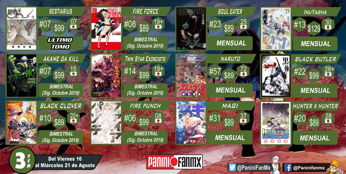 PaniniFanMx's tweet photo. 🚨⚠️Tercera Semana Agosto⚠️🚨¡¡13 Tomos!!
Puedes checar también las Portadas de Agosto▼
https://t.co/P47NN1Ex6F
[Si no ven un titulo se Recorrió a la siguiente semana] https://t.co/4Mst9sgHgB