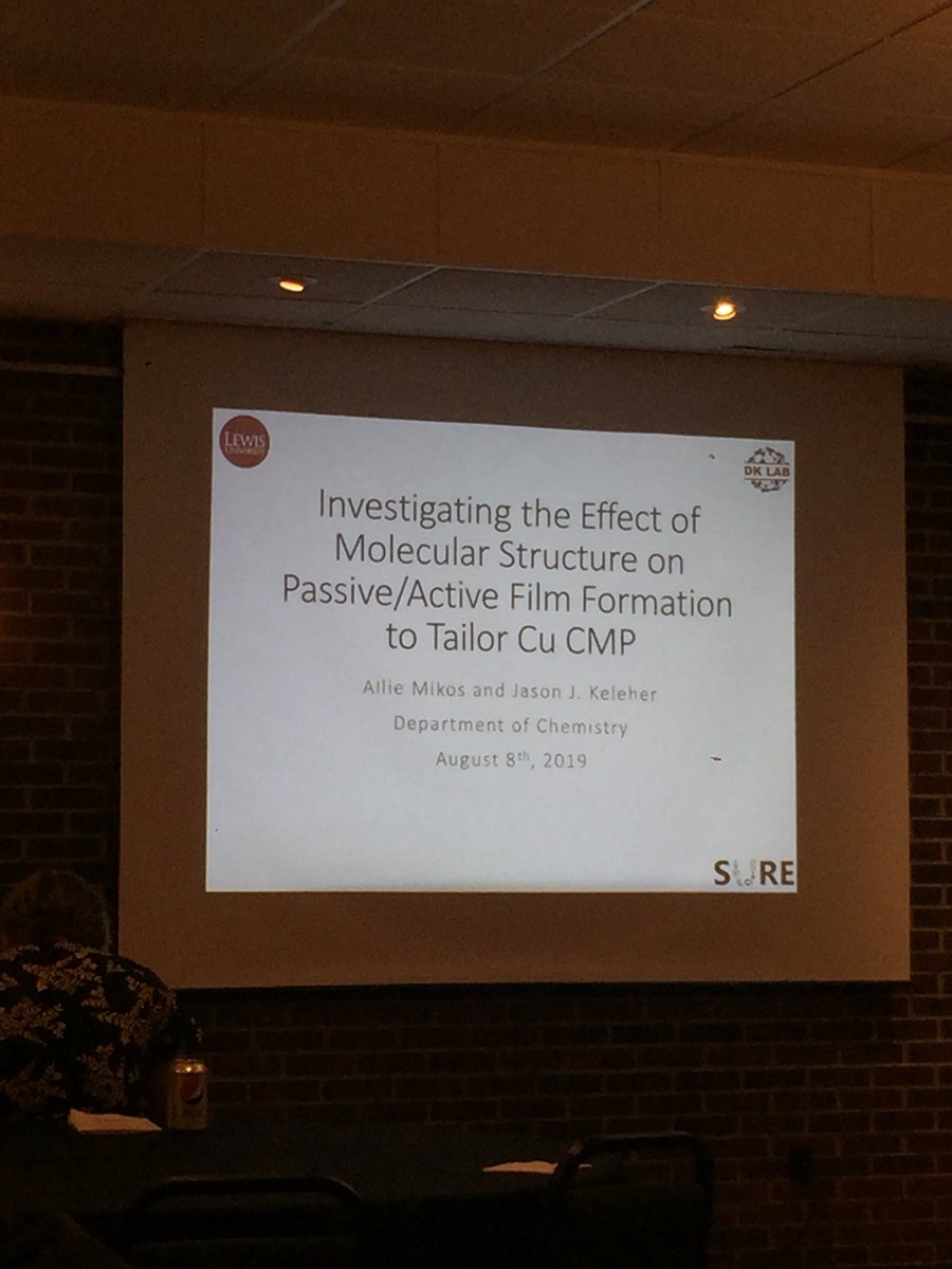 DKLab_LewisU's tweet photo. Allie starts the second half of the program by presenting her work on the Effect of Molecular Structure on Passive/Active Film Formation for Cu CMP.
#SummerOfCMP #SURE2019 #FUTSURE @LewisUniversity https://t.co/JCpi0tV0zT