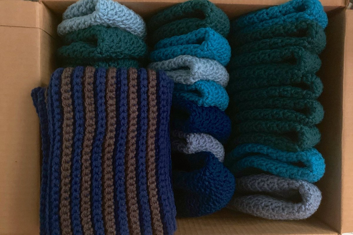 BethsBookReview's tweet photo. Crocheted and mailed off 18 blue hats to Warm Up America for the #HatNotHate program (plus 4 scarves for their Made with Love program).

#KindnessHero @RandomActsOrg https://t.co/noR8o1mr2H
