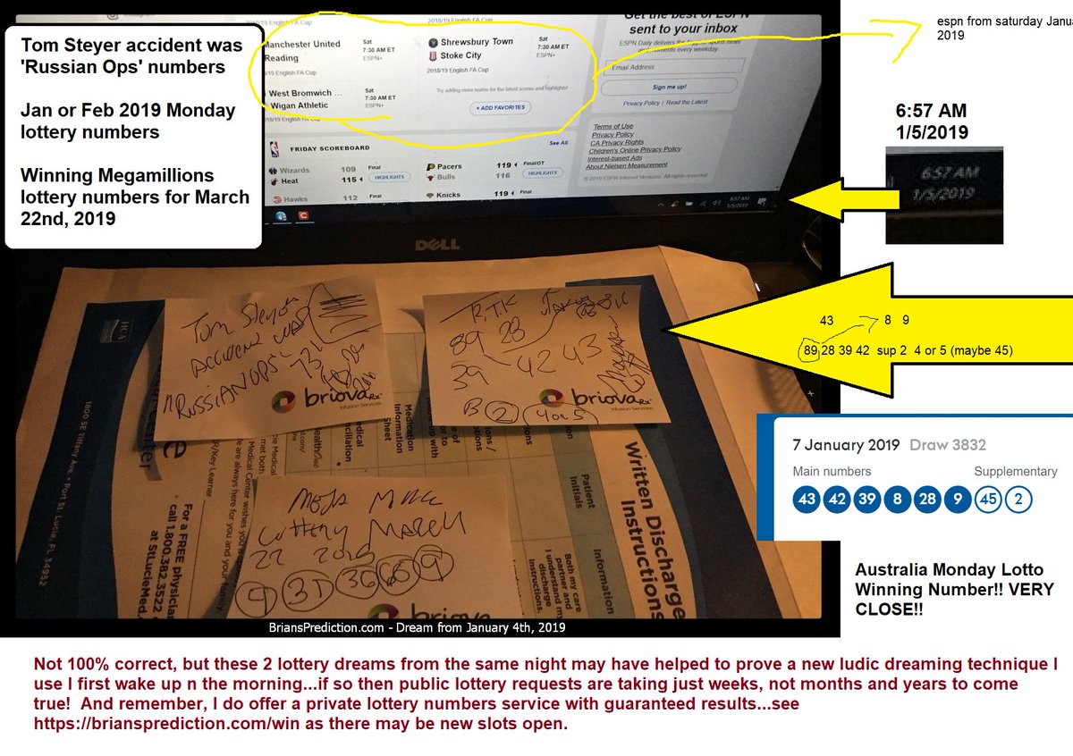 BrianPrediction's tweet photo. These are the public dreams that have come true in regards to lottery numbers...there may be more, but this is what I've confirmed so far. I'm also still offering personal lottery picks guaranteed to win a major jackpot with any lottery in the world!,
https://t.co/xhE4IYDq6X https://t.co/8U9PTNZuqR