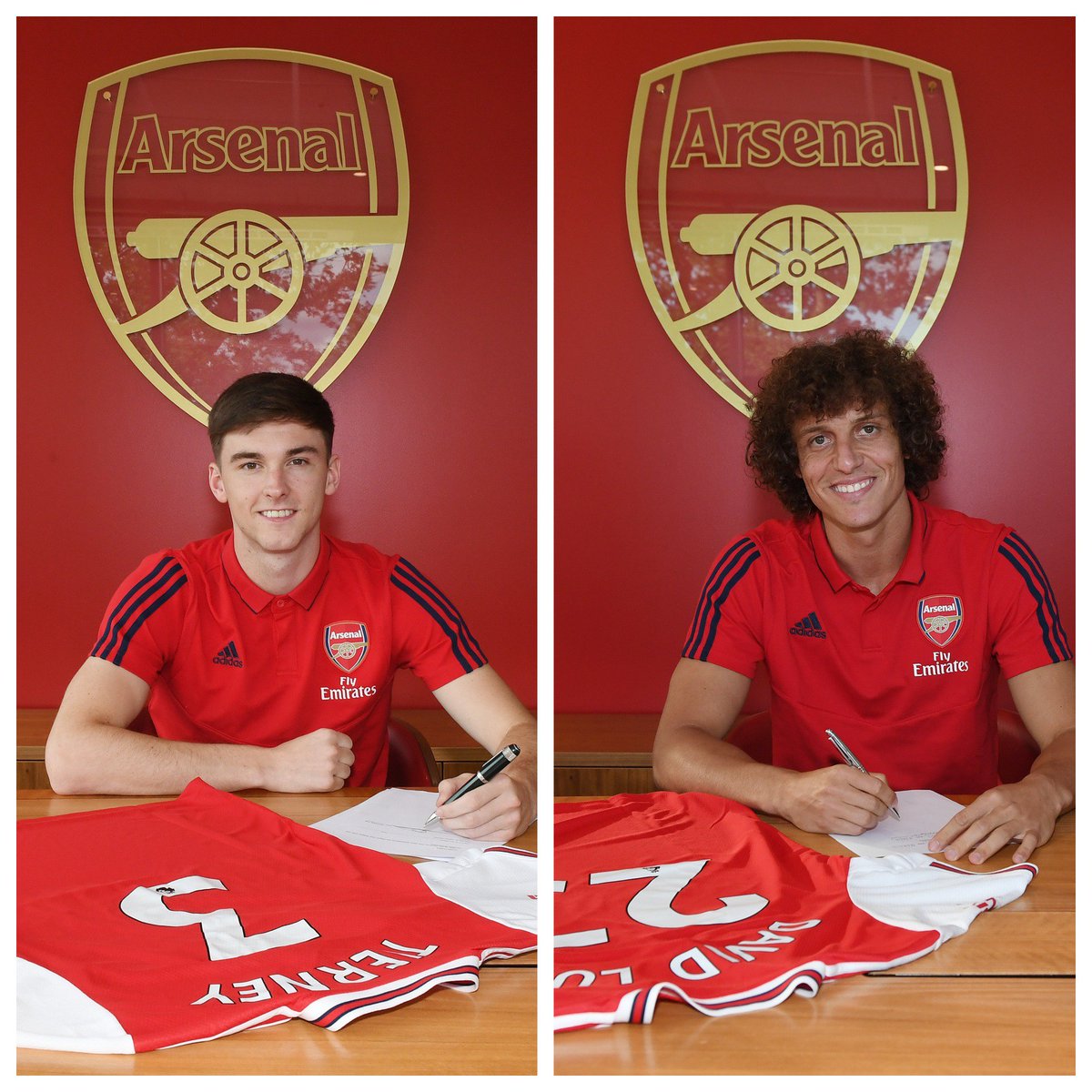 Arsenal's tweet photo. Signed, sealed, delivered 🤩

✍️ @kierantierney1 x @DavidLuiz_4 ✍️

#TimeForTierney 🏴󠁧󠁢󠁳󠁣󠁴󠁿 #BemvindoDavid 🇧🇷 https://t.co/qyDUbUvGuT