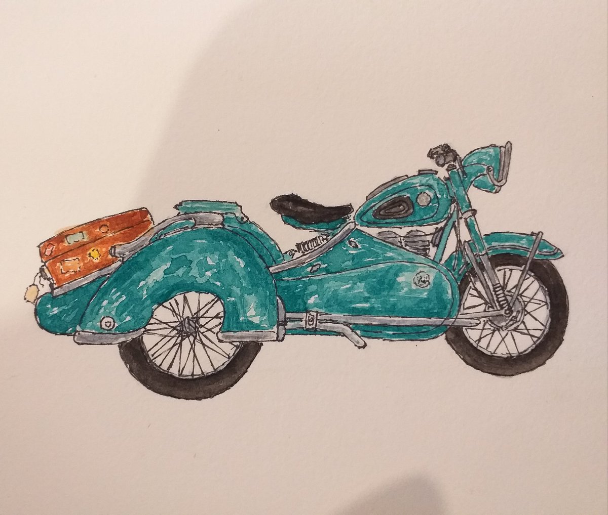 adventuristnote's tweet photo. Finishing touches. BMW R25 &amp; sidecar (still available). 

#sidecarmotorcycle #bmwr25 #aquamotorbike #bmwmotorbike https://t.co/aKtSxmQChy
